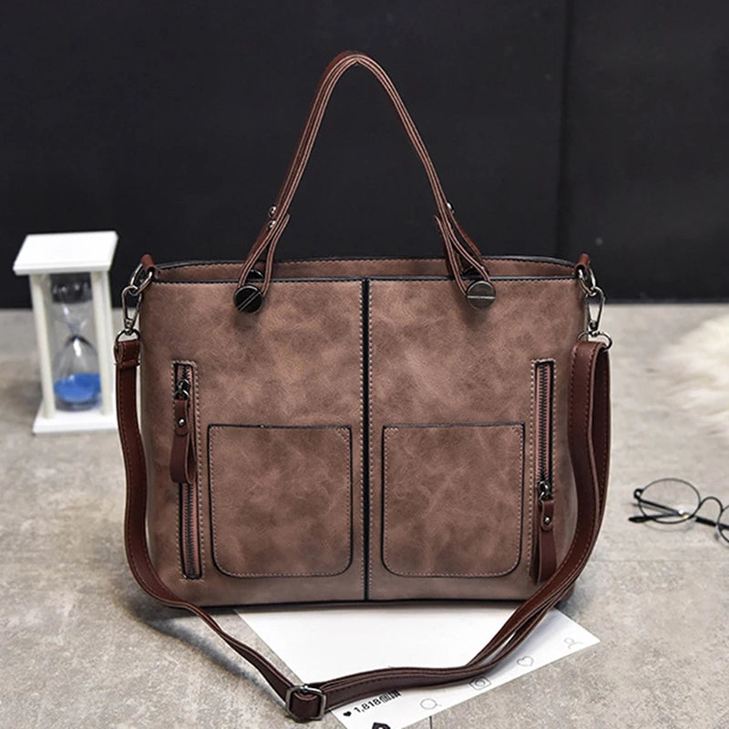 Vintage Leather Totes Bag Women Handbag Winter Bolsa