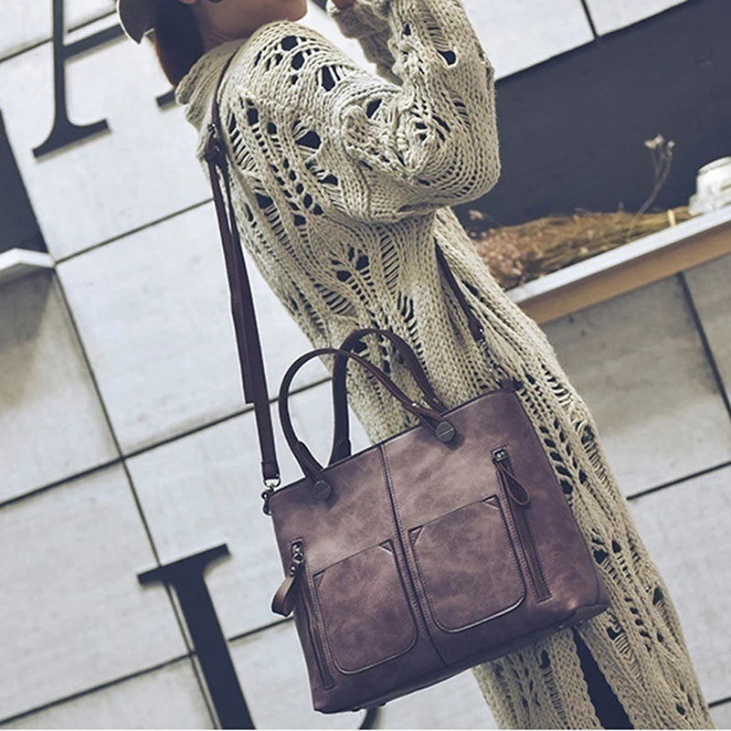 Vintage Leather Totes Bag Women Handbag Winter Bolsa