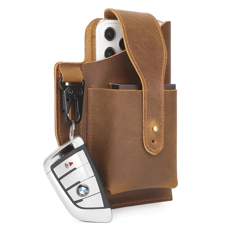 Vintage Leather Waist Bag for Men Small Phone Belt Pouch