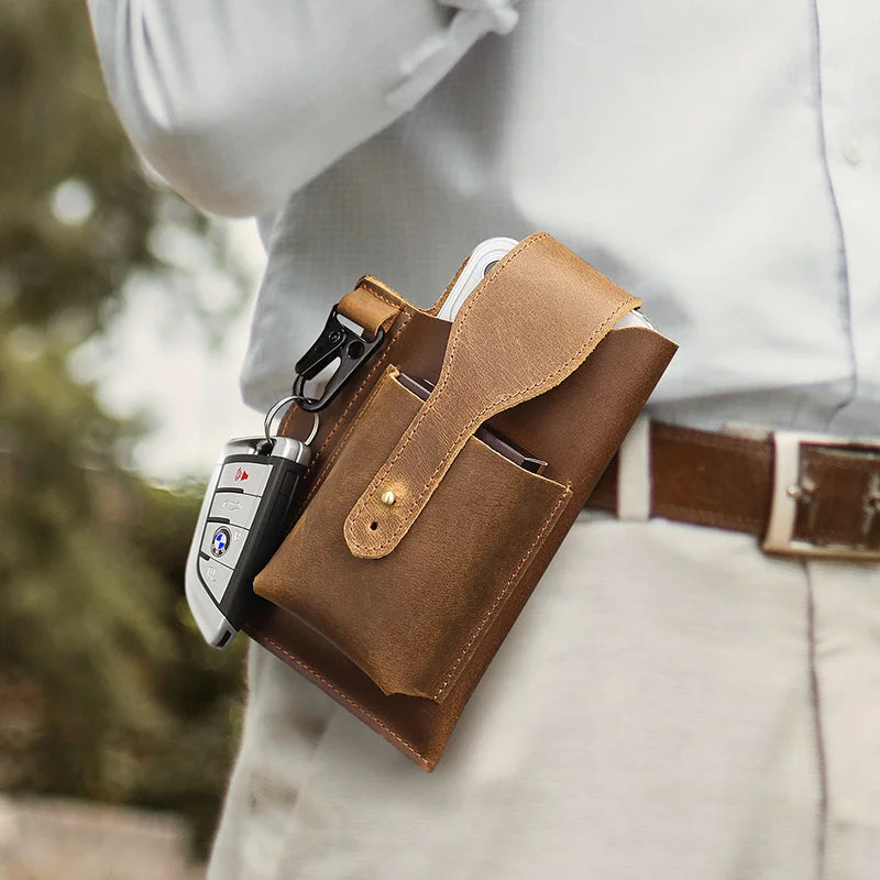 Vintage Leather Waist Bag for Men Small Phone Belt Pouch