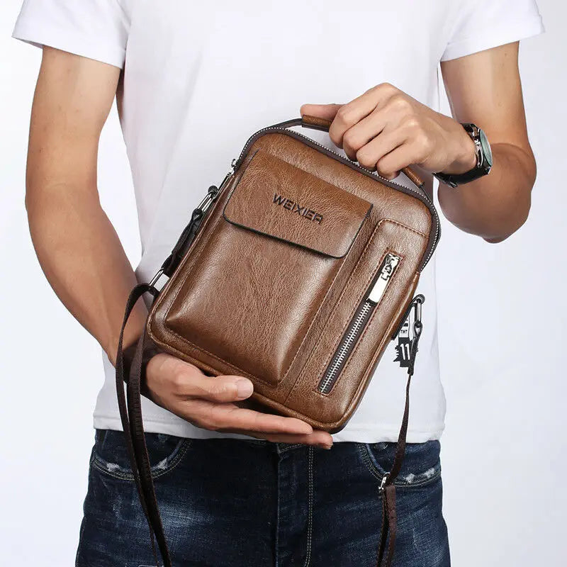 Vintage Men Crossbody Bag Small Casual PU Leather Handbag