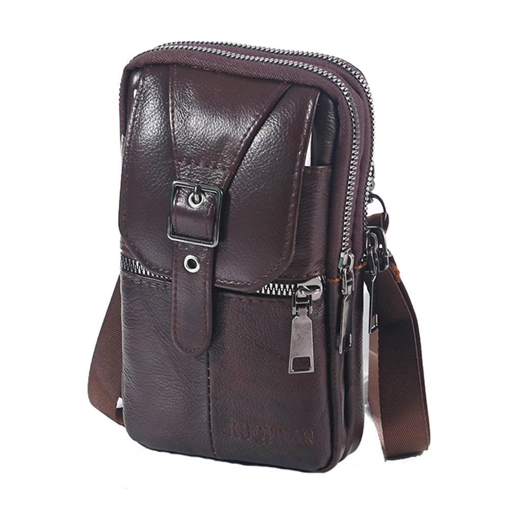 Vintage Men Waist Fanny Pack Cowhide Leather Shoulder Crossbody Bag
