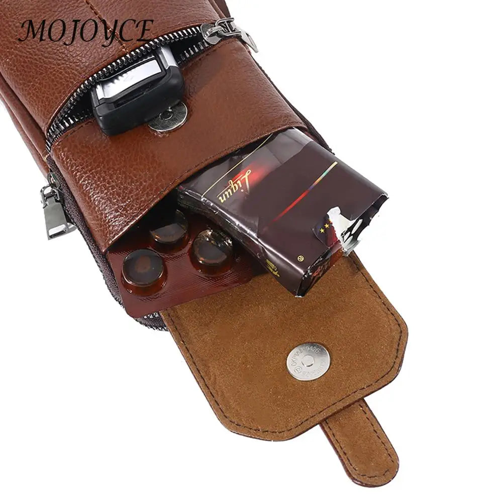Vintage Men Waist Fanny Pack Cowhide Leather Shoulder Crossbody Bag