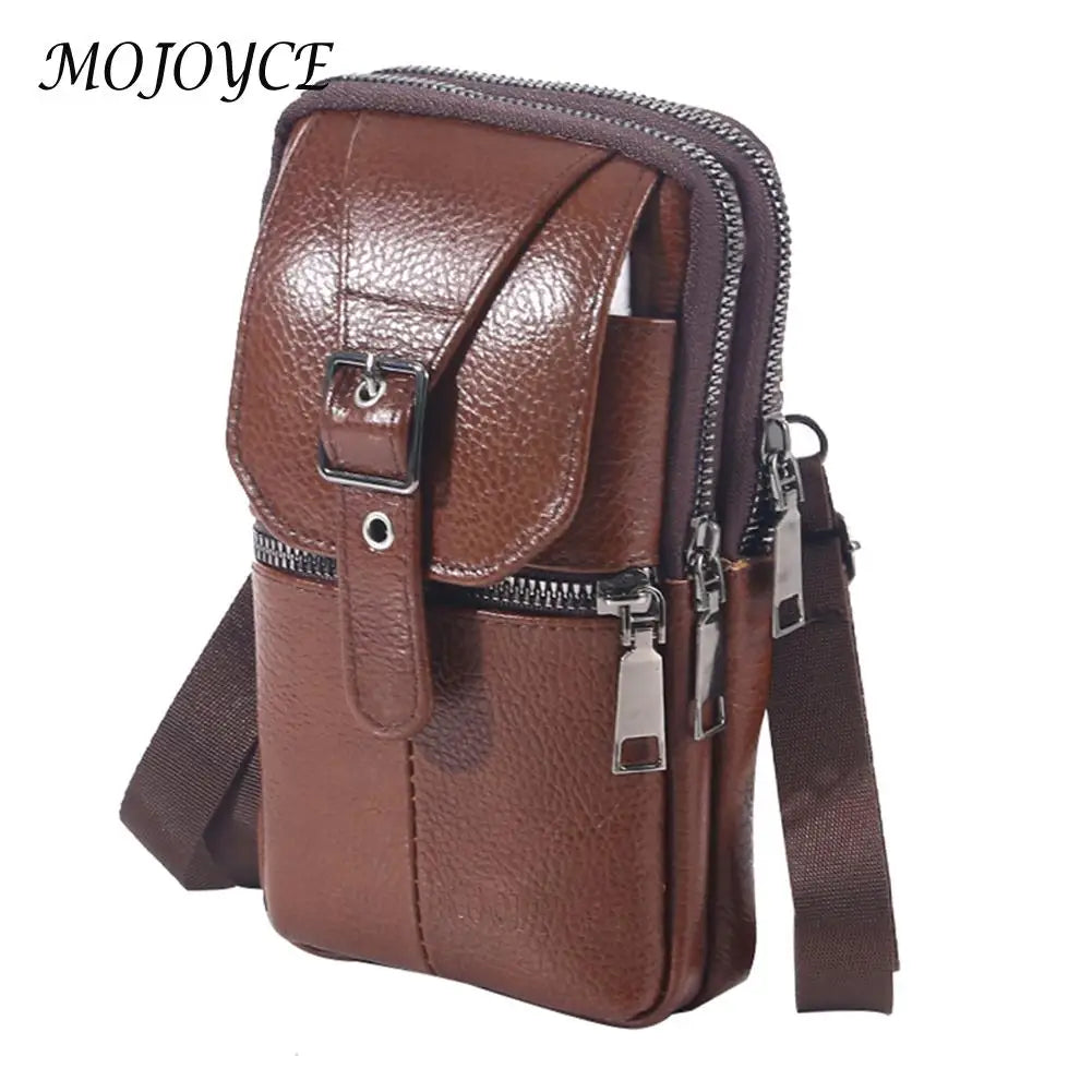 Vintage Men Waist Fanny Pack Cowhide Leather Shoulder Crossbody Bag