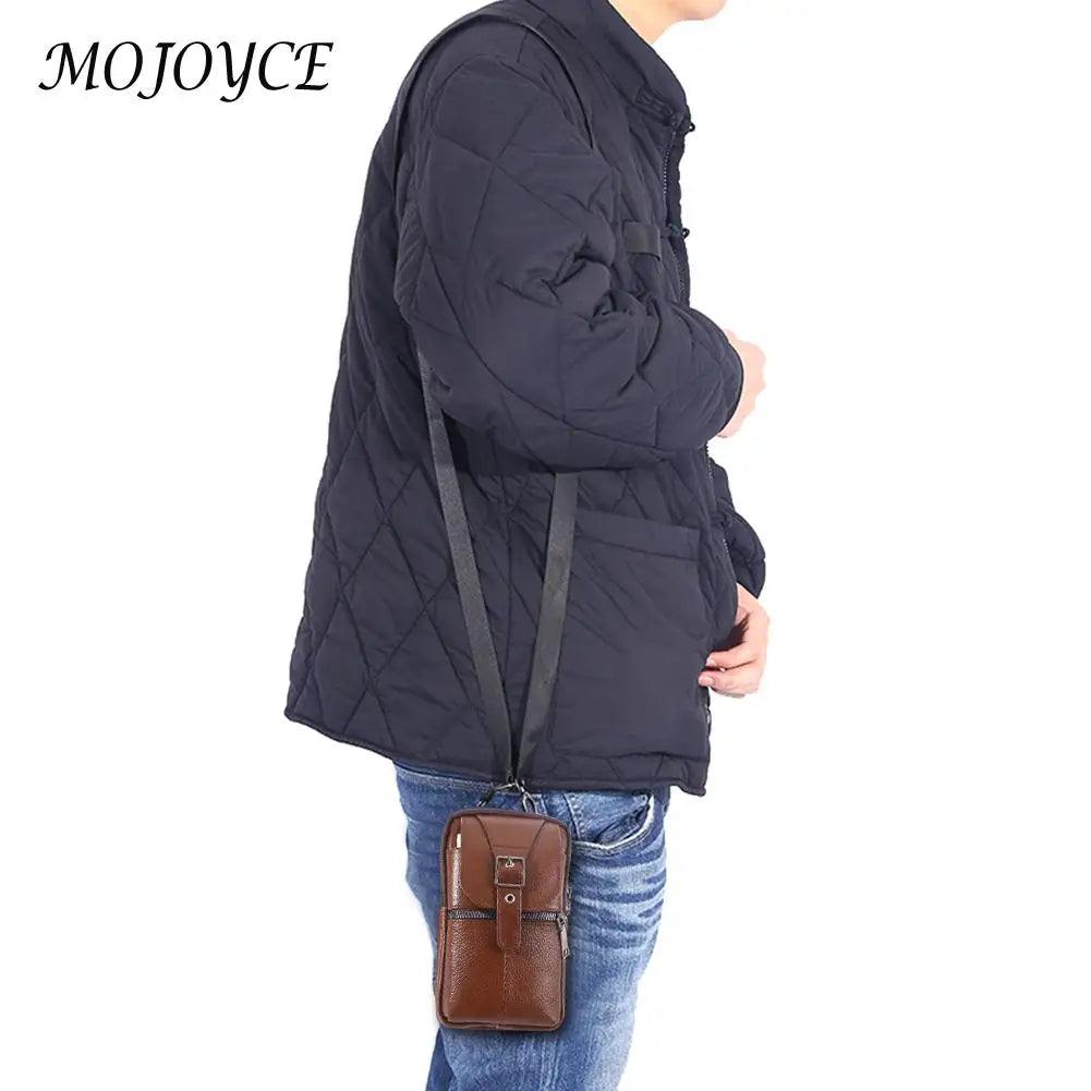 Vintage Men Waist Fanny Pack Cowhide Leather Shoulder Crossbody Bag