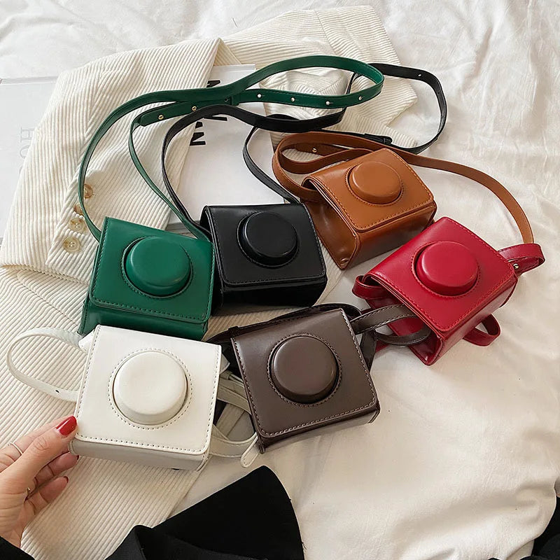 Vintage Modern Textured Women's Mini Square Bag Camera Shape Crossbody Flap