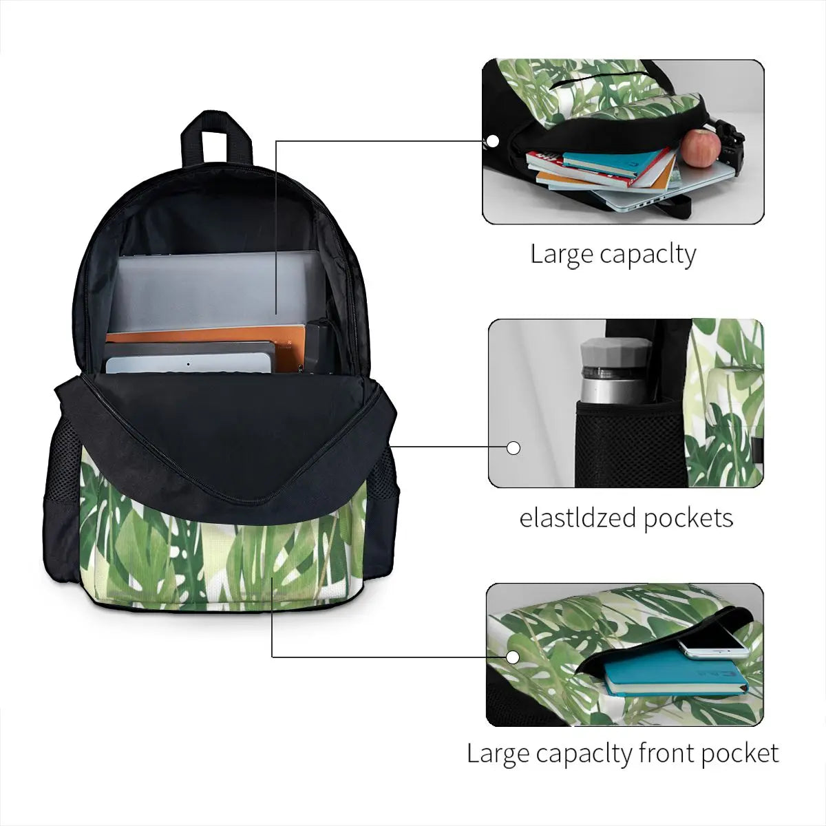 Vintage Monstera Leaves Backpacks Men Women Recycled Backpack
