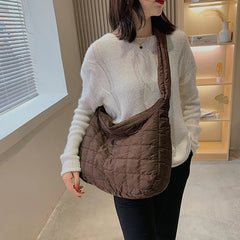 Vintage Nylon Quilted Crossbody Bag High Capacity Shoulder Handbag
