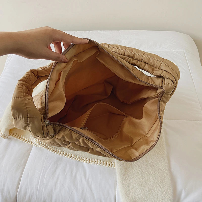 Vintage Nylon Quilted Crossbody Bag High Capacity Shoulder Handbag