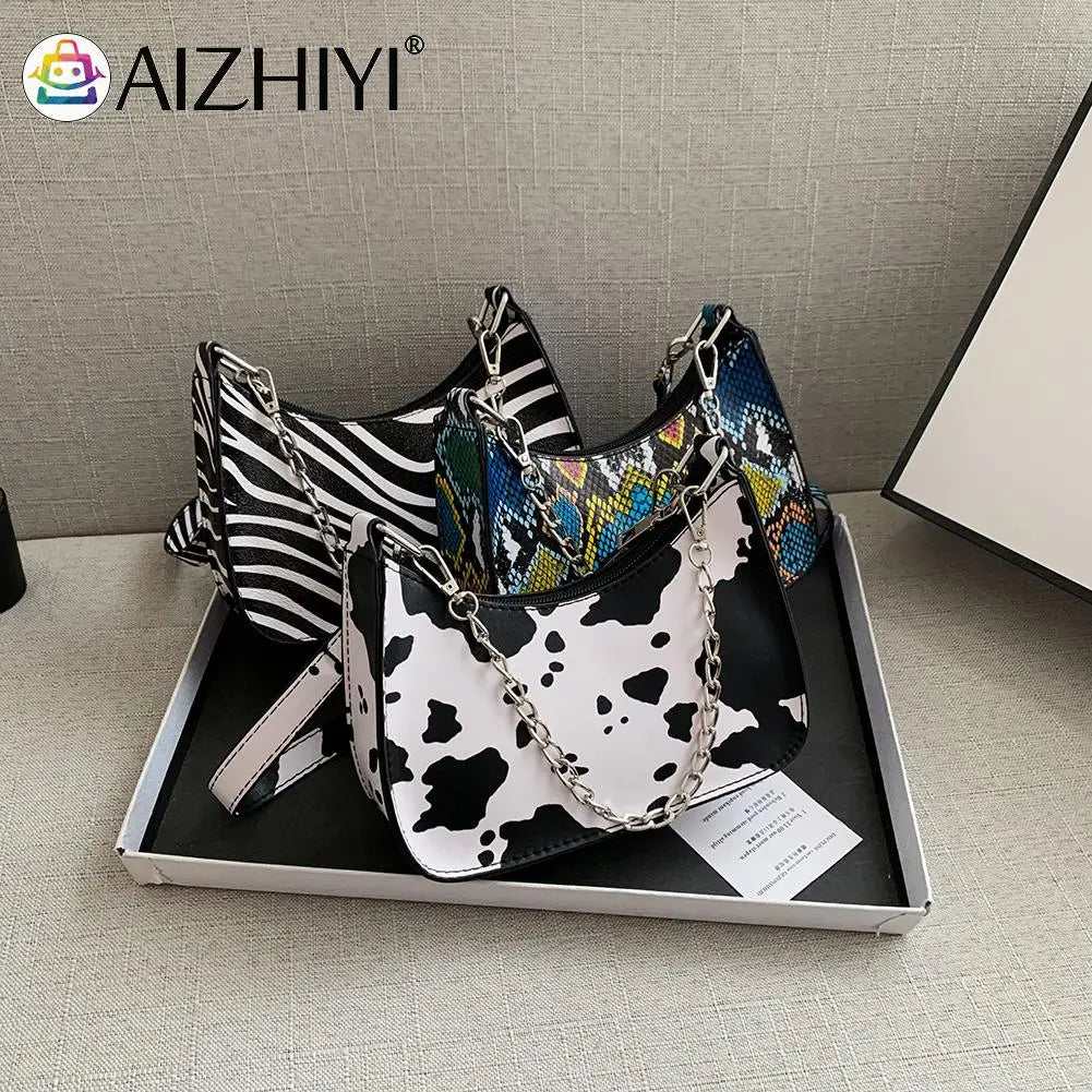 Vintage PU Animal Pattern Small Shoulder Bag Women Chain Handbags