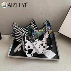 Vintage PU Animal Pattern Small Shoulder Bag Women Chain Handbags