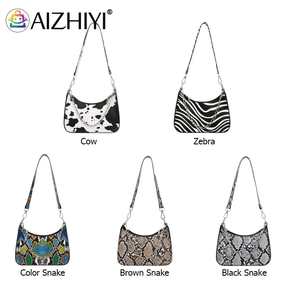 Vintage PU Animal Pattern Small Shoulder Bag Women Chain Handbags