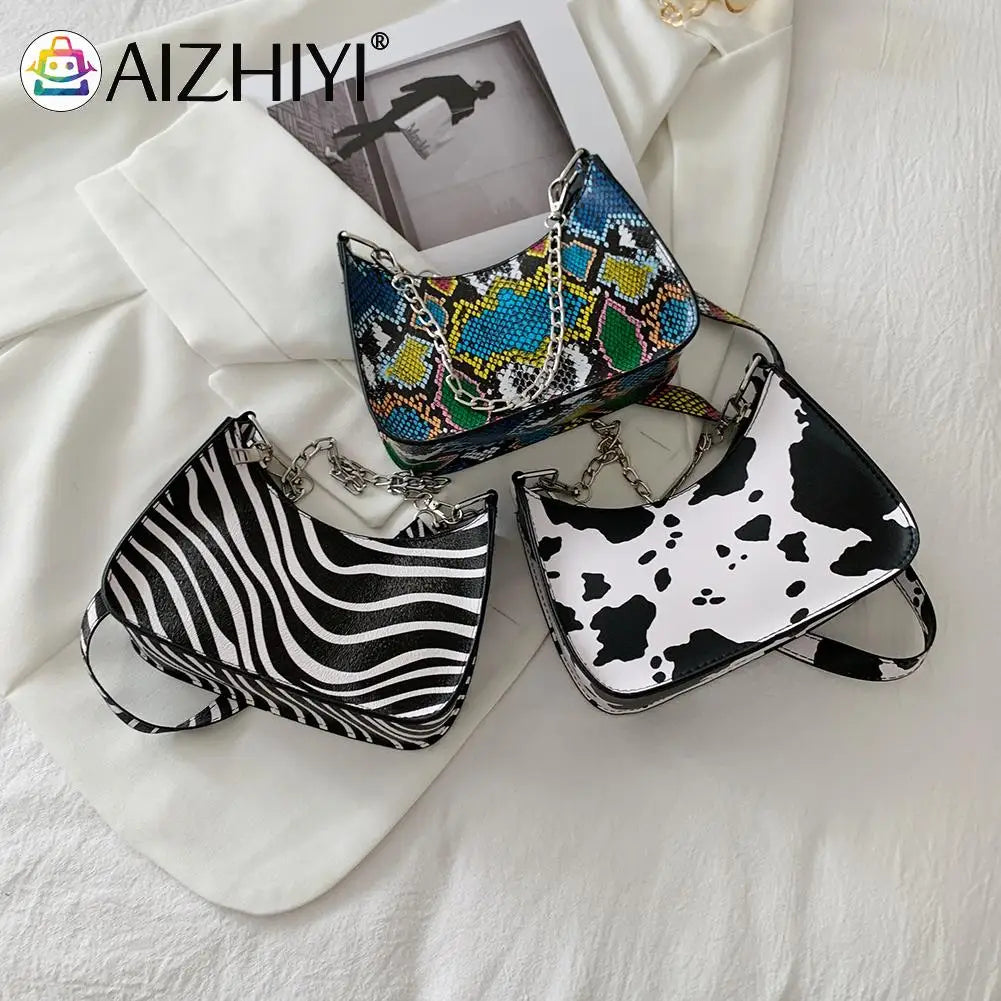 Vintage PU Animal Pattern Small Shoulder Bag Women Chain Handbags