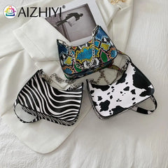 Vintage PU Animal Pattern Small Shoulder Bag Women Chain Handbags