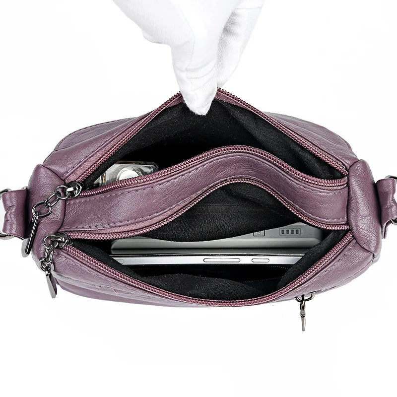Vintage PU Leather Crossbody Handbag For Women Solid Lady Shoulder Bag