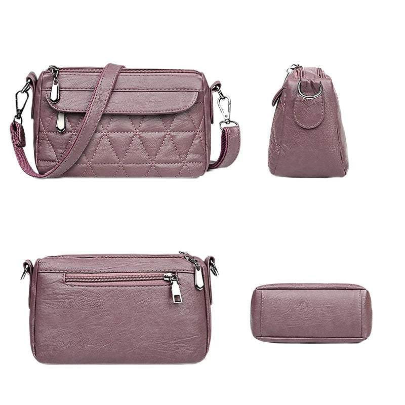 Vintage PU Leather Crossbody Handbag For Women Solid Lady Shoulder Bag
