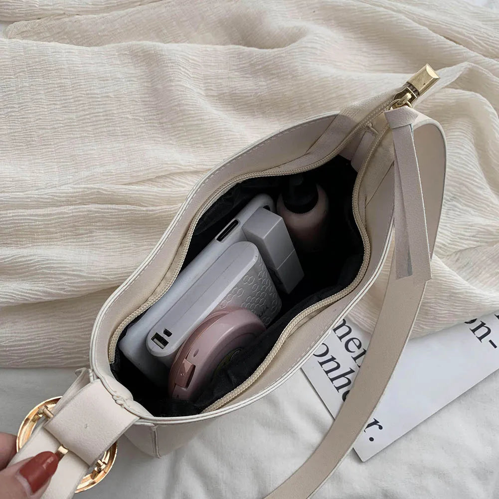 Vintage PU Leather Women Handbags Solid Female Retro Shoulder Bags
