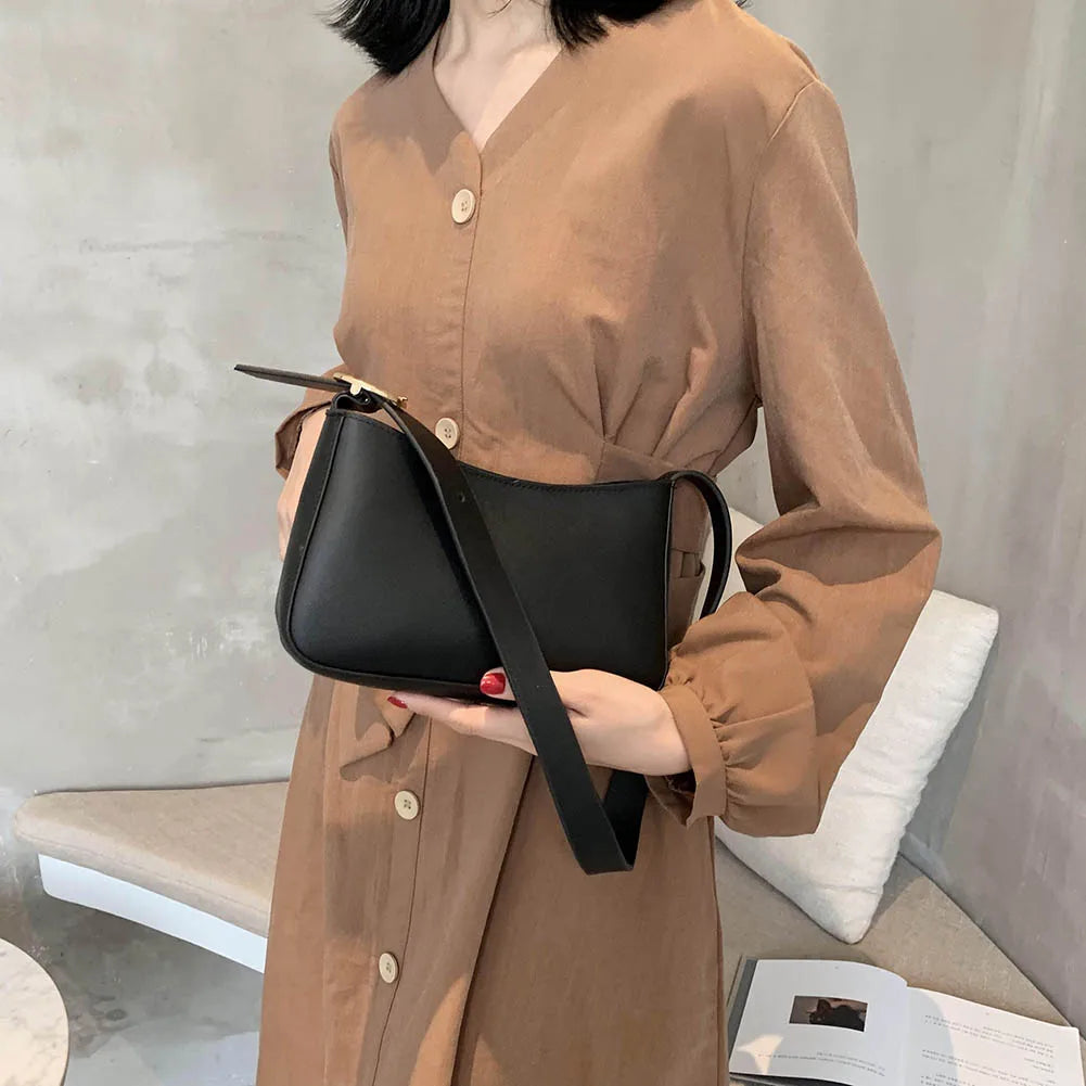 Vintage PU Leather Women Handbags Solid Female Retro Shoulder Bags