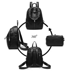 Vintage PU Leather Women Shopping Backpack Solid Student Large Capacity School B