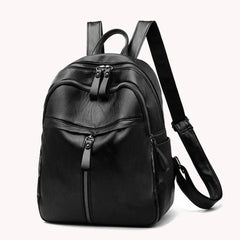 Vintage PU Leather Women Shopping Backpack Solid Student Large Capacity School B