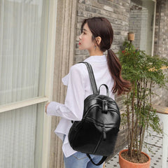 Vintage PU Leather Women Shopping Backpack Solid Student Large Capacity School B