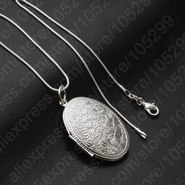 Vintage Photo Locket Necklace 925 Silver Pendant Women Gift