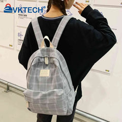 Vintage Plaid Canvas Backpack Adjustable Strap Rucksack