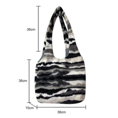 Vintage Plush Women's Shoulder Bag Sea Ink Pattern Faux Fur Handbag