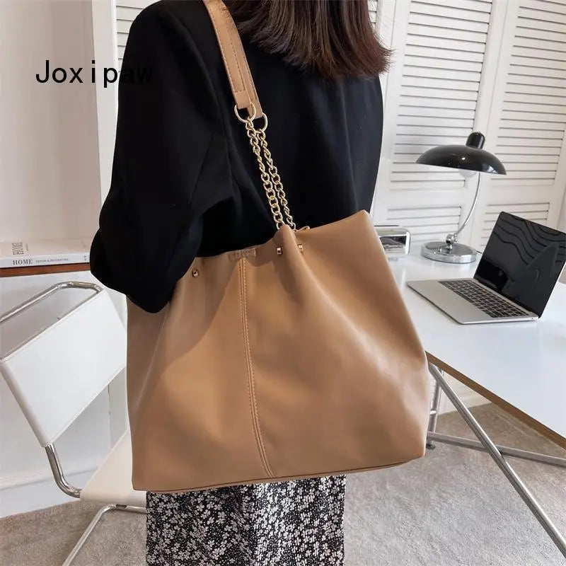 Vintage Pu Leather Large Capacity Shoulder Bag for Women