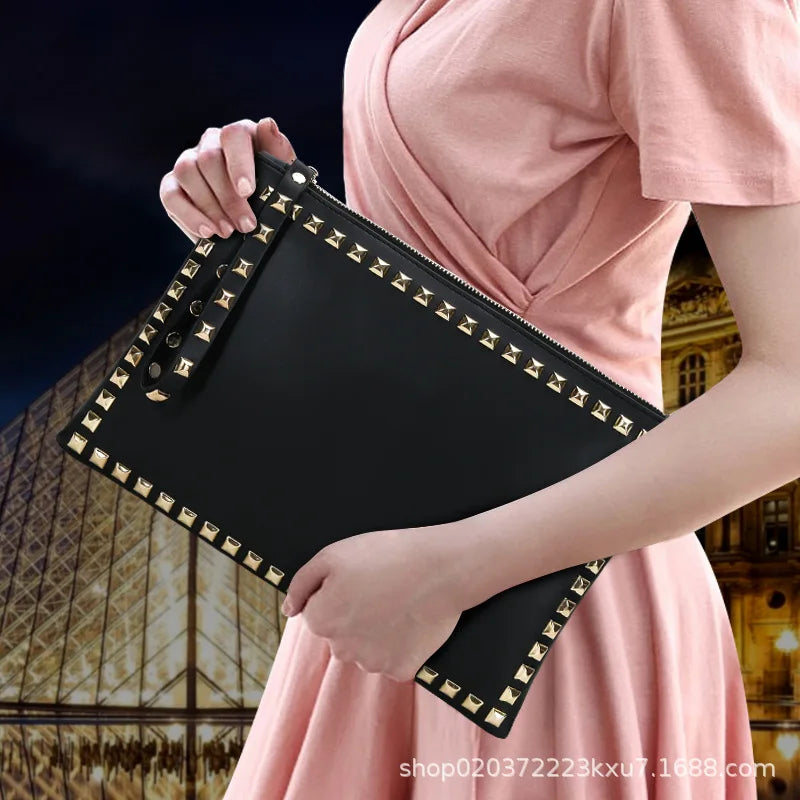 Vintage Rivets PU Leather Crossbody Bag Envelope Clutch