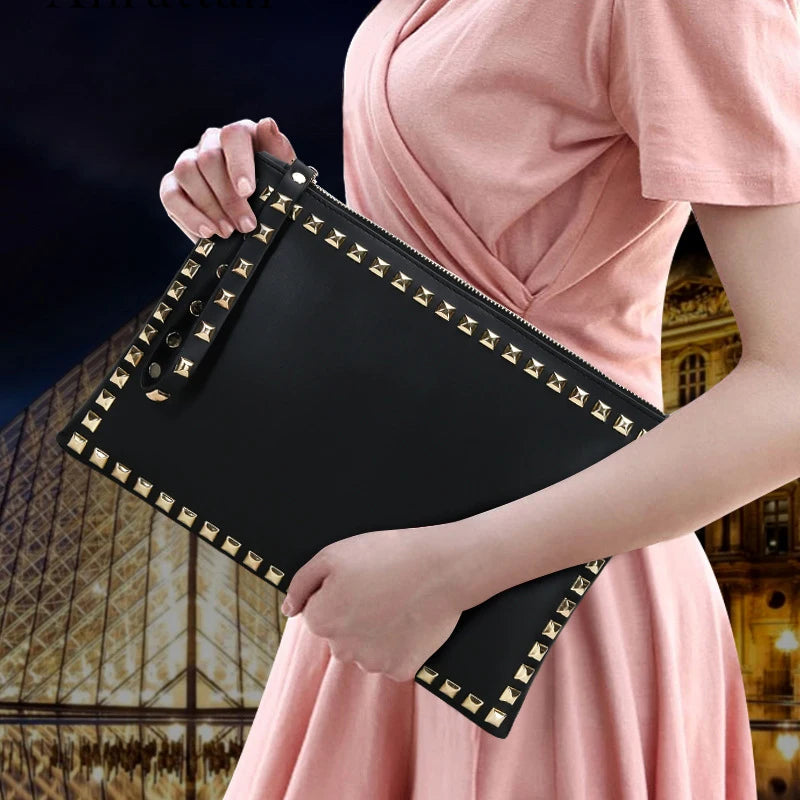 Vintage Rivets PU Leather Crossbody Bag Envelope Clutch