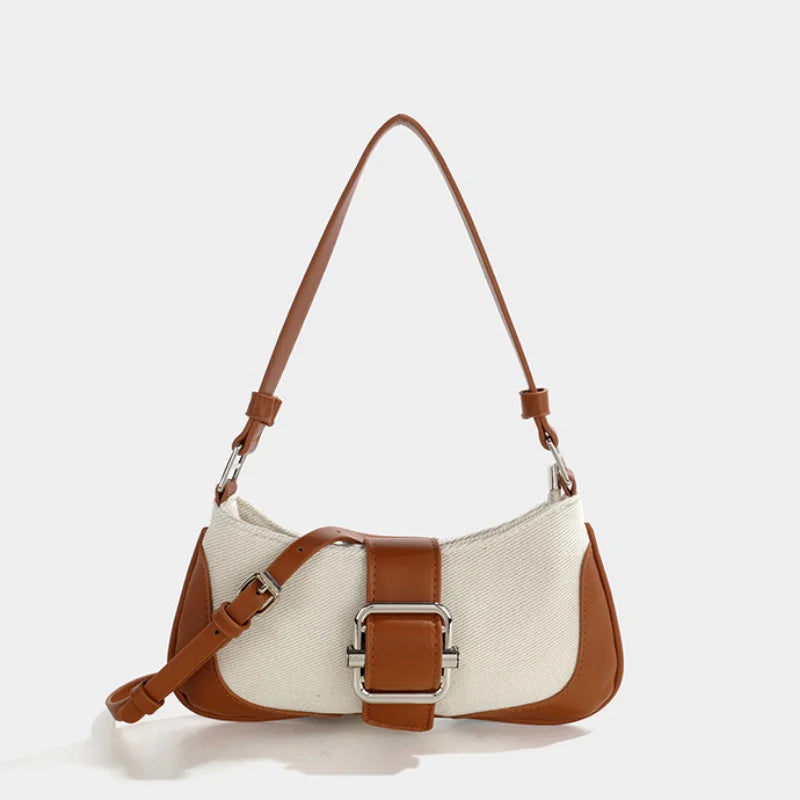 Vintage Canvas and Leather Shoulder Bag for Women