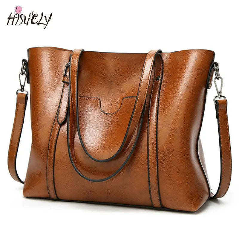 Vintage Shoulder Bag Oil Wax Leather Tote Bag Female Handbag