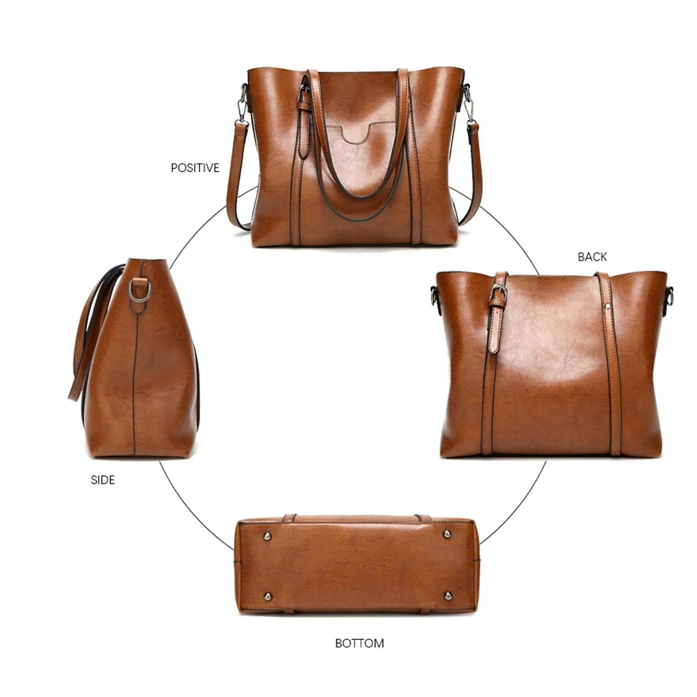 Vintage Shoulder Bag Oil Wax Leather Tote Bag Female Handbag