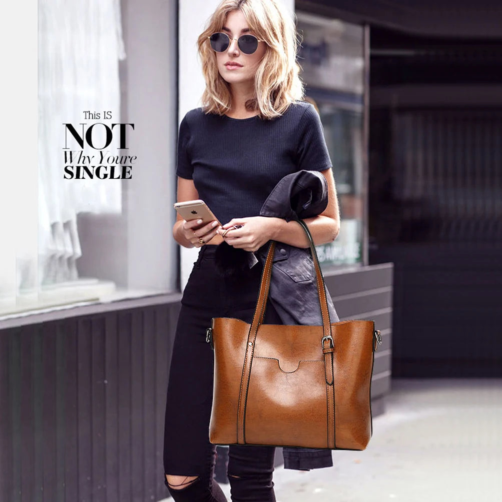 Vintage Shoulder Bag Oil Wax Leather Tote Bag Female Handbag