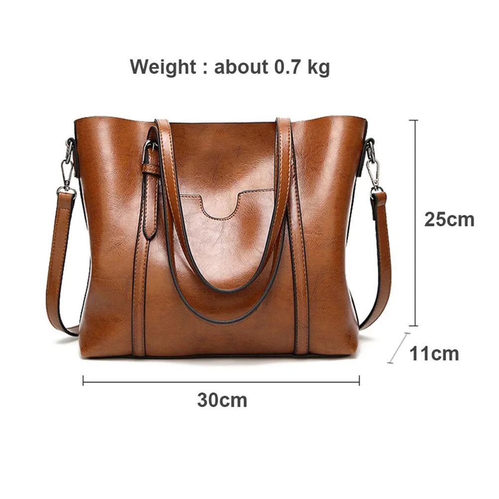 Vintage Shoulder Bag Oil Wax Leather Tote Bag Female Handbag