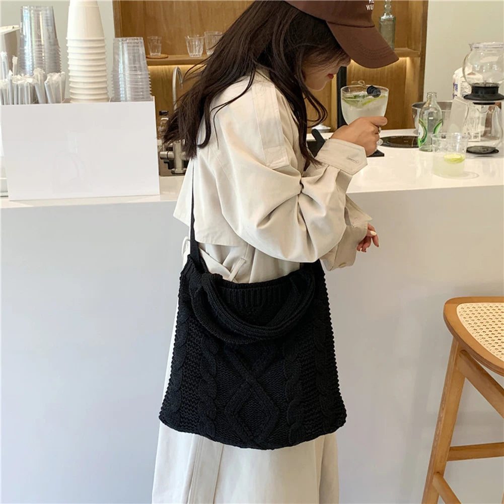 Vintage Knitted Crossbody Handbags Top-handle Bags Large Capacity Portable Purse