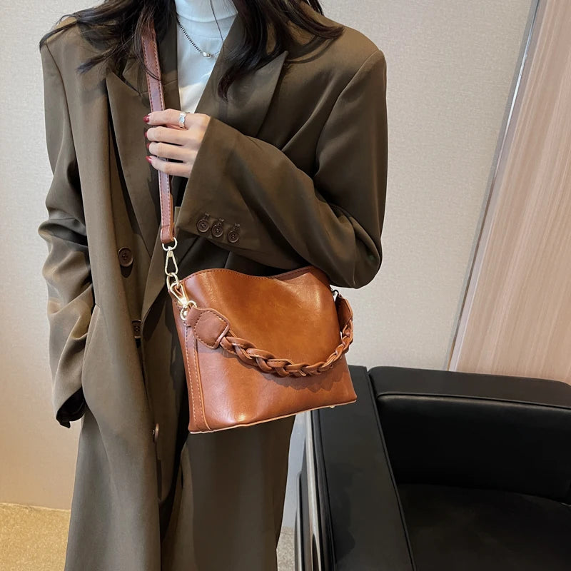 Vintage Small Bucket Crossbody Bag for Women