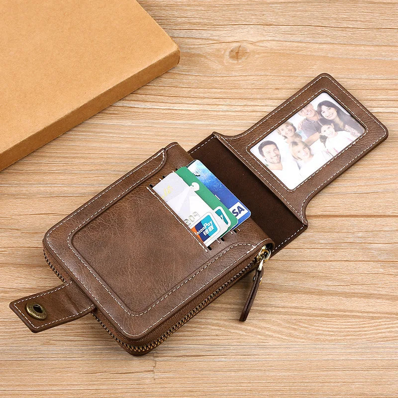 Vintage Small Men's Wallet Leather Short Purse Men Hasp Zipper Clutch