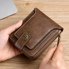 Vintage Small Men's Wallet Leather Short Purse Men Hasp Zipper Clutch