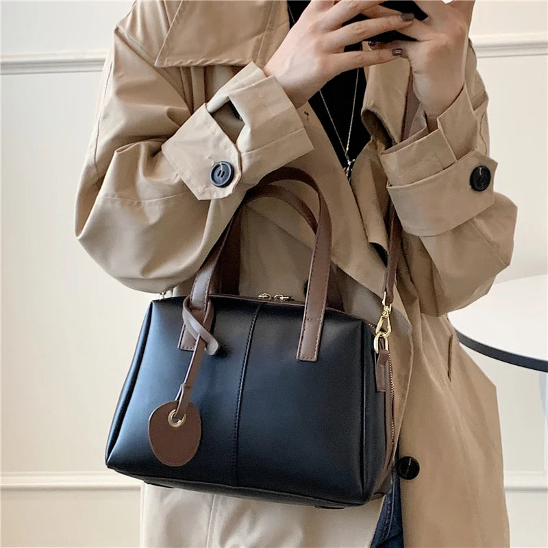 Vintage Small Tote Handbags For Women Double Zipper Ladies Shoulder Bag