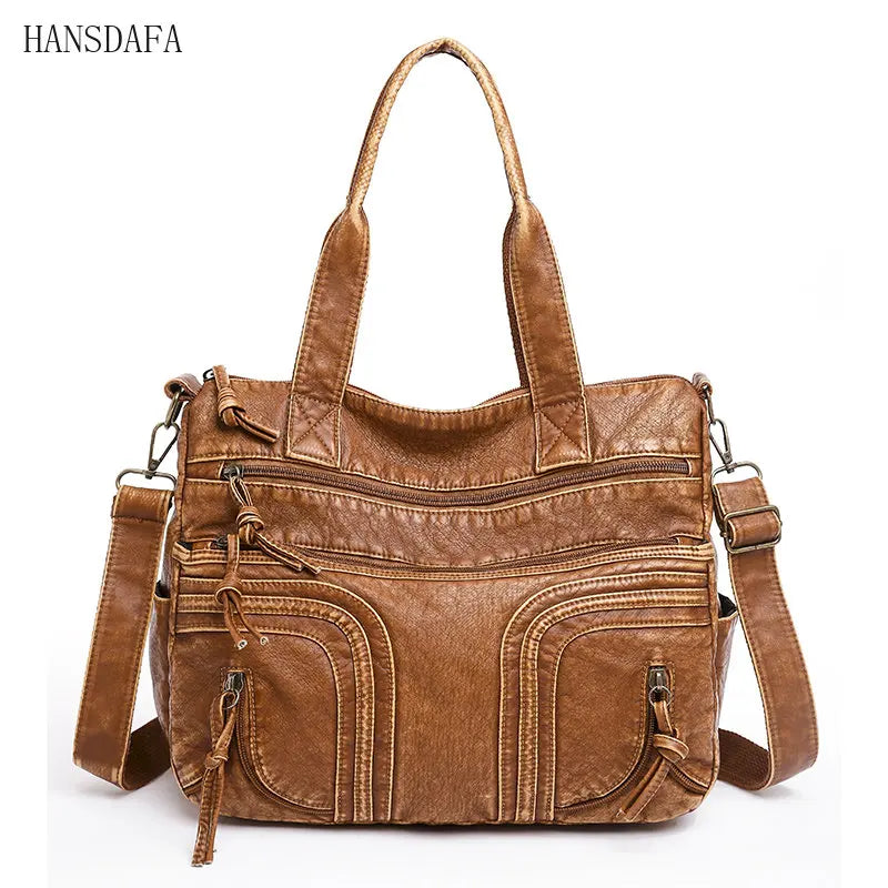 Vintage Leather Shoulder Crossbody Bag for Women Rivet Handbag Large Messenger T