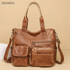 Vintage Leather Shoulder Crossbody Bag for Women Rivet Handbag Large Messenger T