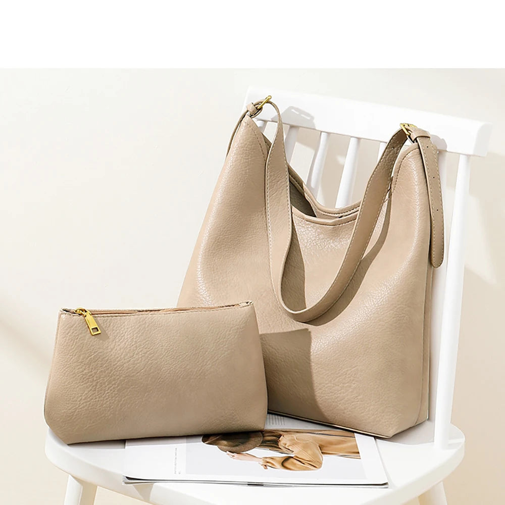 Vintage PU Leather Tote Bags Women Large Capacity Shoulder Handbags