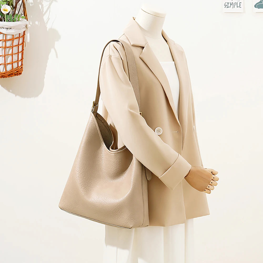 Vintage PU Leather Tote Bags Women Large Capacity Shoulder Handbags