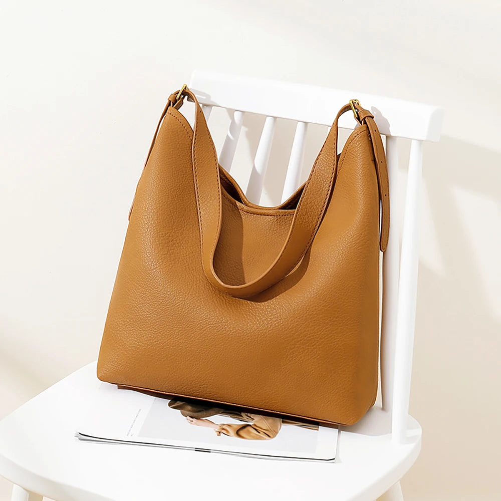 Vintage PU Leather Tote Bags Women Large Capacity Shoulder Handbags