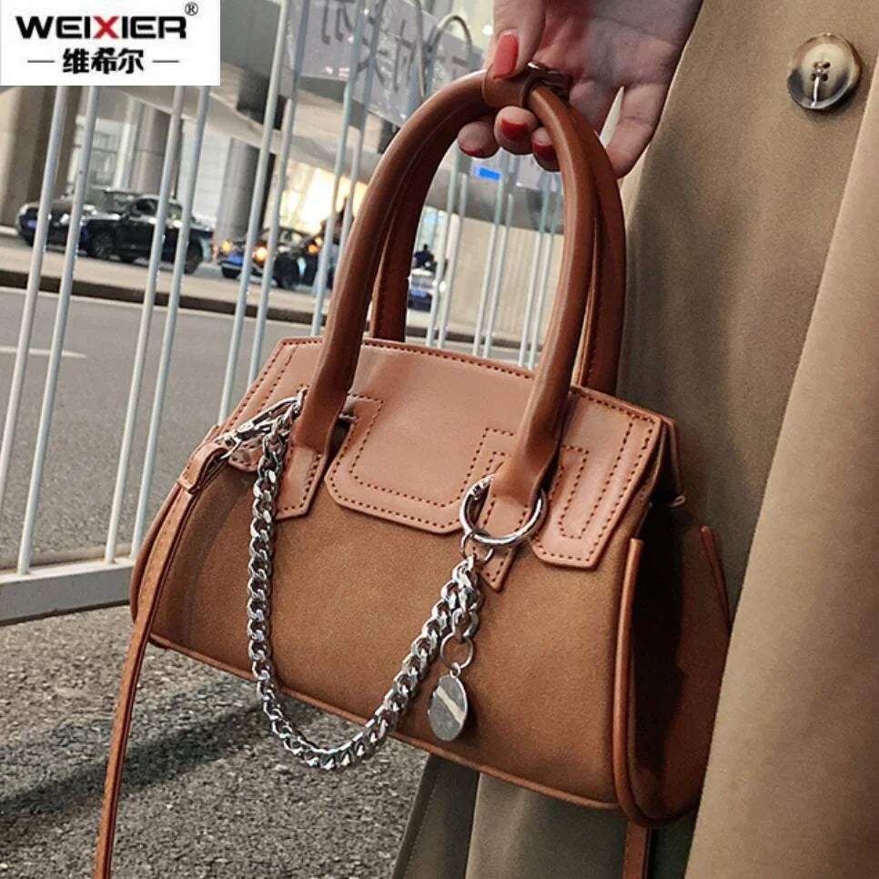 Vintage Square Tote Bag Matte PU Leather Women's Handbag