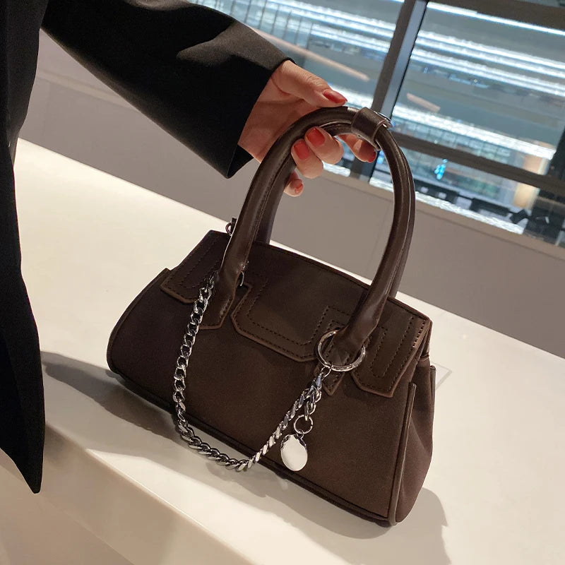 Vintage Square Tote Bag Matte PU Leather Women's Handbag
