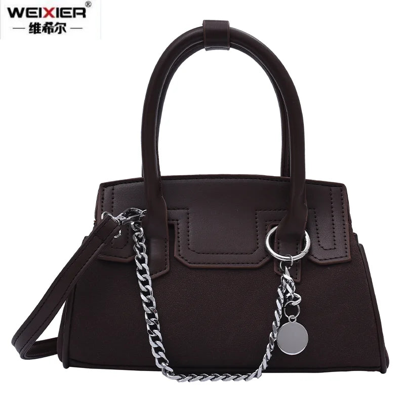 Vintage Square Tote Bag Matte PU Leather Women's Handbag