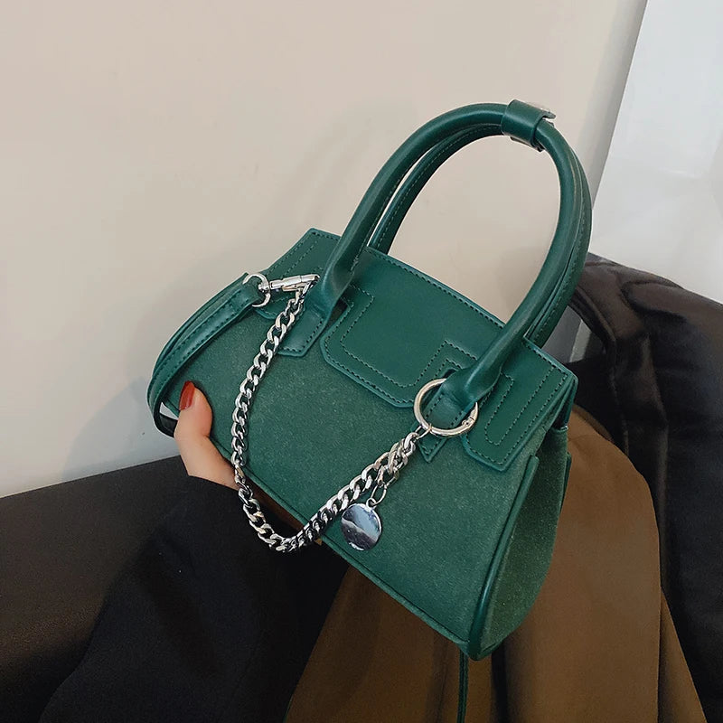Vintage Square Tote Bag Matte PU Leather Women's Handbag